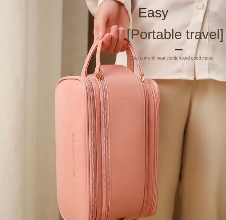 3 Layer Cosmetic Bag, Portable Folding Large Capacity Makeup Bag, Double Zipper With Handle Storage Organizer 3 Layer Cosmetic Bag, Portable Folding Large Capacity Makeup Bag, Double Zipper With Handle Storage Organizer